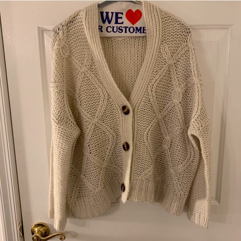 Rag Supply Cream Cable Knit Cardigan Sweater